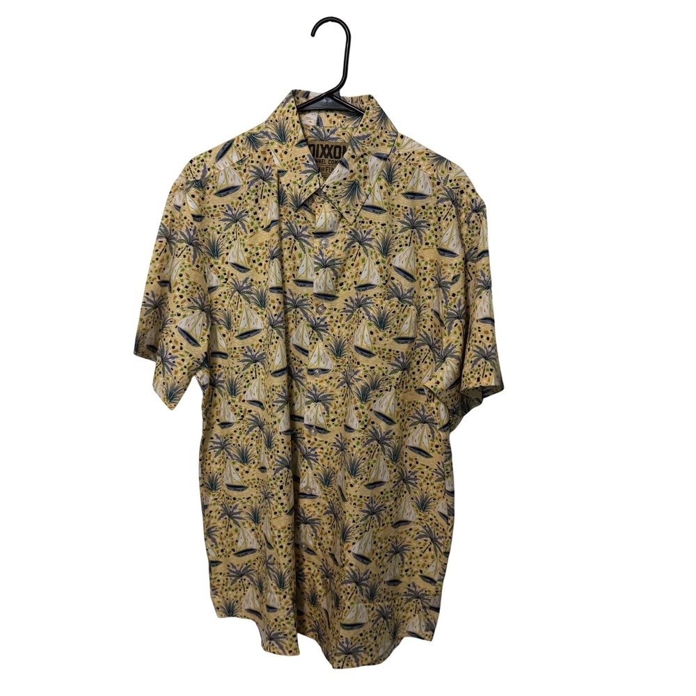 Dixxon Flannel Co Shirt Mens Large Yellow Sailboat Palm Tree Performance Party